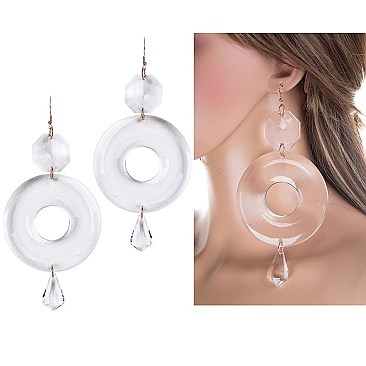 LRG ROUND CLEAR DROP EARRINGS