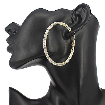 RHINESTONE 60MM METAL HOOP EARRINGS