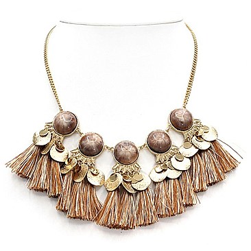 TASSELLED LINED GEMS FASHION NECKLACE