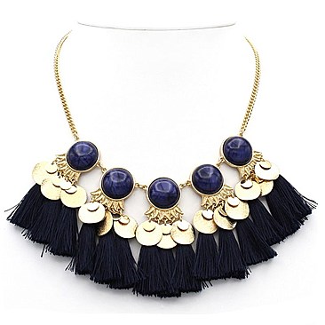 TASSELLED LINED GEMS FASHION NECKLACE