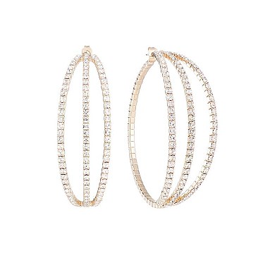 RHINESTONE 3-LINE HOOP EARRINGS