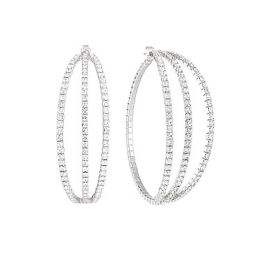 RHINESTONE 3-LINE HOOP EARRINGS