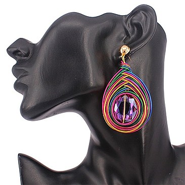 BIG LOOP WIRED STONE DROP EARRINGS