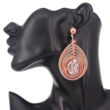 BIG LOOP WIRED STONE DROP EARRINGS
