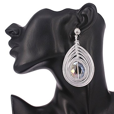 BIG LOOP WIRED STONE DROP EARRINGS