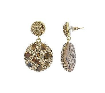 RHINESTONE AND STONE DROP POST EARRINGS