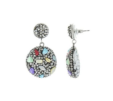 RHINESTONE AND STONE DROP POST EARRINGS