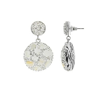 RHINESTONE AND STONE DROP POST EARRINGS