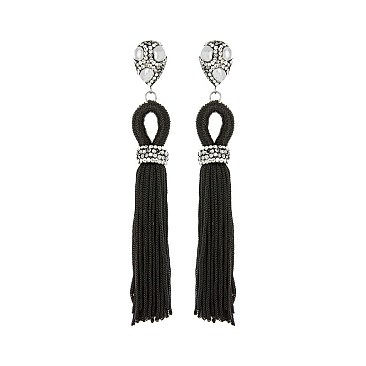 DANGLY TASSEL WITH STONES EARRINGS