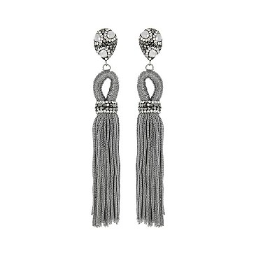 DANGLY TASSEL WITH STONES EARRINGS