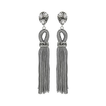 DANGLY TASSEL WITH STONES EARRINGS