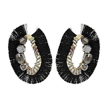GEM TASSEL OVAL HOOP EARRINGS