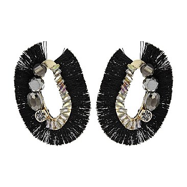 GEM TASSEL OVAL HOOP EARRINGS