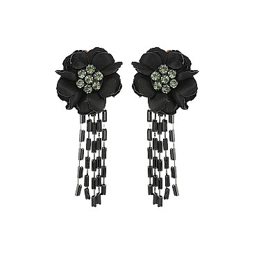 FLOWER EARRING WITH BEADED TASSELS