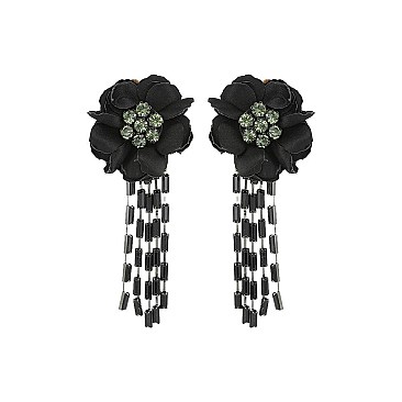 FLOWER EARRING WITH BEADED TASSELS