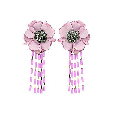 FLOWER EARRING WITH BEADED TASSELS