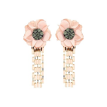 FLOWER EARRING WITH BEADED TASSELS