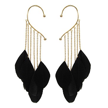 METAL EAR CUFF WITH DANGLY FEATHERS EARRING