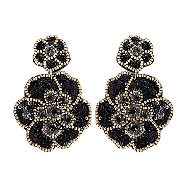 DANGLY BEAD AND SEQUIN FLOWER EARRING