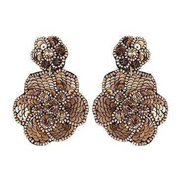 DANGLY BEAD AND SEQUIN FLOWER EARRING