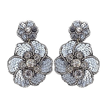 SEQUIN FLOWER AND DANGLY BEAD EARRING
