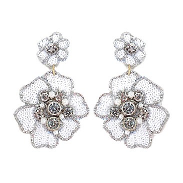 SEQUIN FLOWER AND DANGLY BEAD EARRING