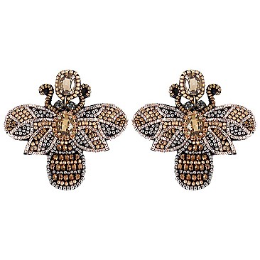 BEAD AND RHINESTONE BEE EARRING