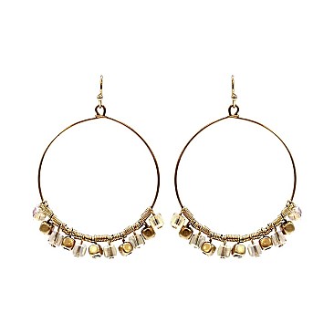 ROUND DANGLY BEADS FISH HOOK EARRING