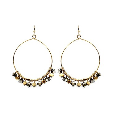 ROUND DANGLY BEADS FISH HOOK EARRING