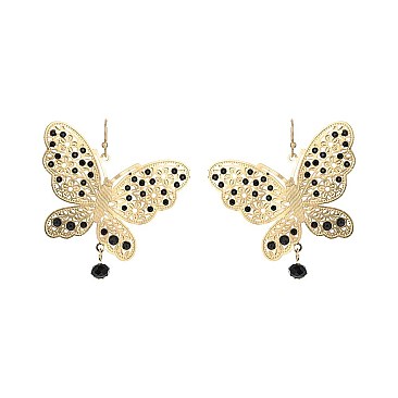 FISH HOOK BUTTERFLY DANGLY EARRING