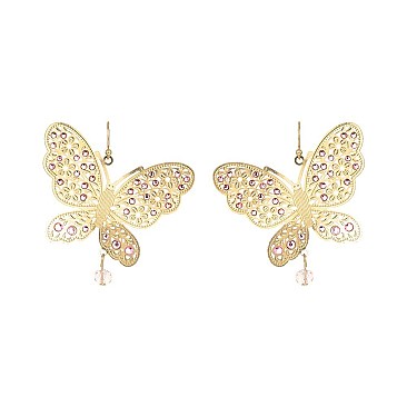 FISH HOOK BUTTERFLY DANGLY EARRING