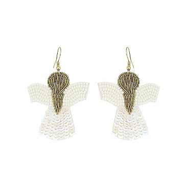 SEQUIN ANGEL FISH HOOK DROP EARRING