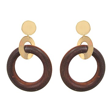 WOOD HOOP METAL EARRING