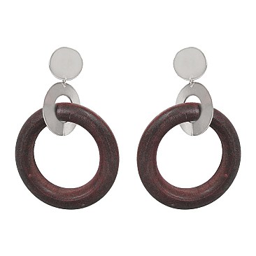WOOD HOOP METAL EARRING