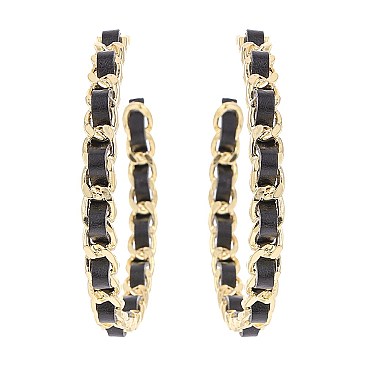 LEATHER & METAL HOOP EARRING