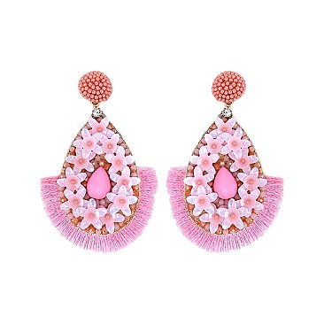 FLOWER DROP AND TASSELS BEADED EARRING