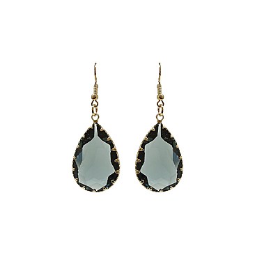 TEAR DROP GLASS STONE FISH HOOK EARRINGS