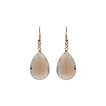 TEAR DROP GLASS STONE FISH HOOK EARRINGS