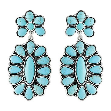 Trendy Western Turquoise Squash Blossom Earrings