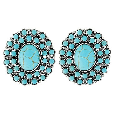 Glam Western Turquoise Flower Earrings