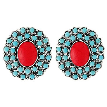 Glam Western Turquoise Flower Earrings