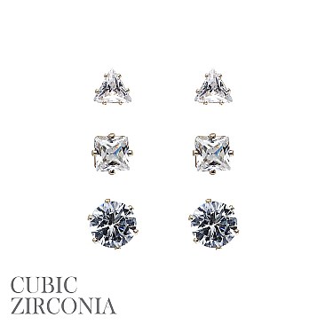 Fashion Cubic Zirconia tr5/rd5/sq7mm 3pair card