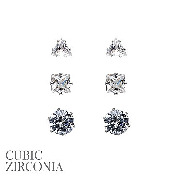 Fashion Cubic Zirconia tr5/rd5/sq7mm 3pair card