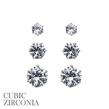 Chic Cubic Zirconia 3 PAIRS EARRINGS