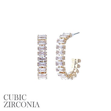 CONTEMPORARY CZ BAGUETTE C SHAPE EARRINGS