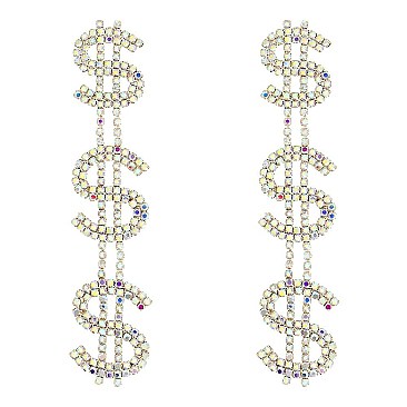 DOLLAR SIGN BLING JUMBO DROP EARRINGS