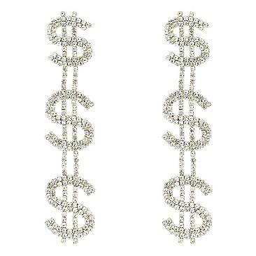 DOLLAR SIGN BLING JUMBO DROP EARRINGS