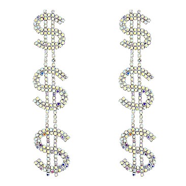 DOLLAR SIGN BLING JUMBO DROP EARRINGS