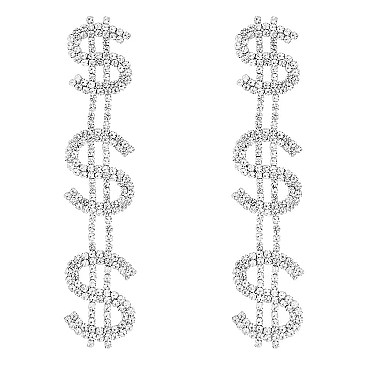 DOLLAR SIGN BLING JUMBO DROP EARRINGS