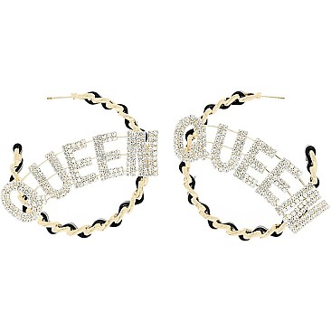 STYLISH CRYSTAL QUEEN CHAIN HOOP EARRINGS